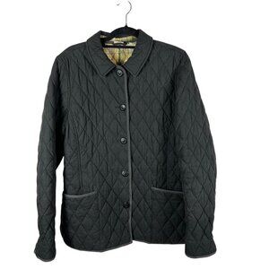 LL Bean Women Size Large Black Jacket Button Front Field Barn Coat Black Quilted